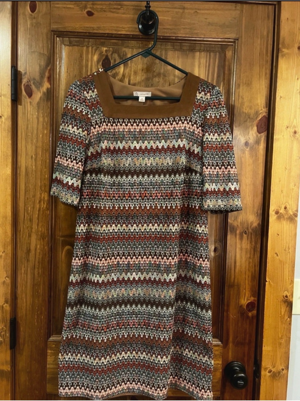 Dress Barn Multicolor Chevron Knit Dress with Brown Yoke